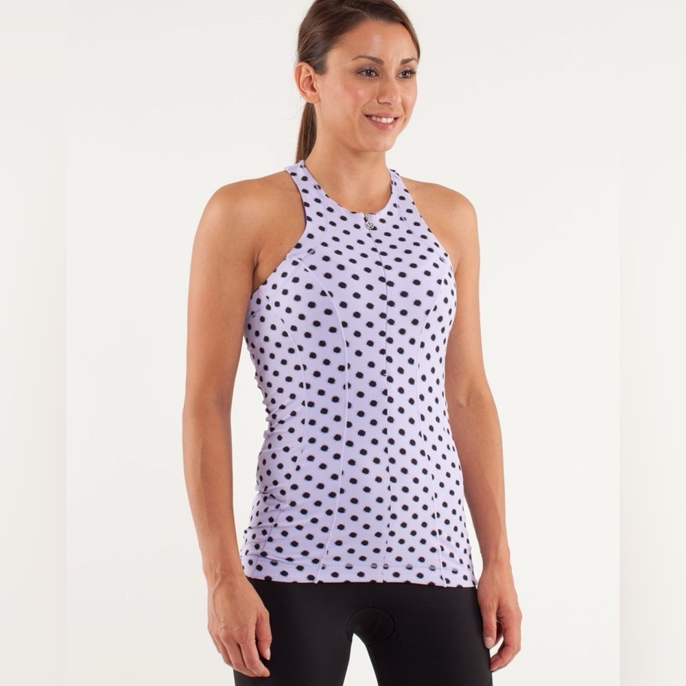 EUC Lululemon Velo Vixen High Neck Tank High Noon Lilac Black Dot 6 - Picture 3 of 8